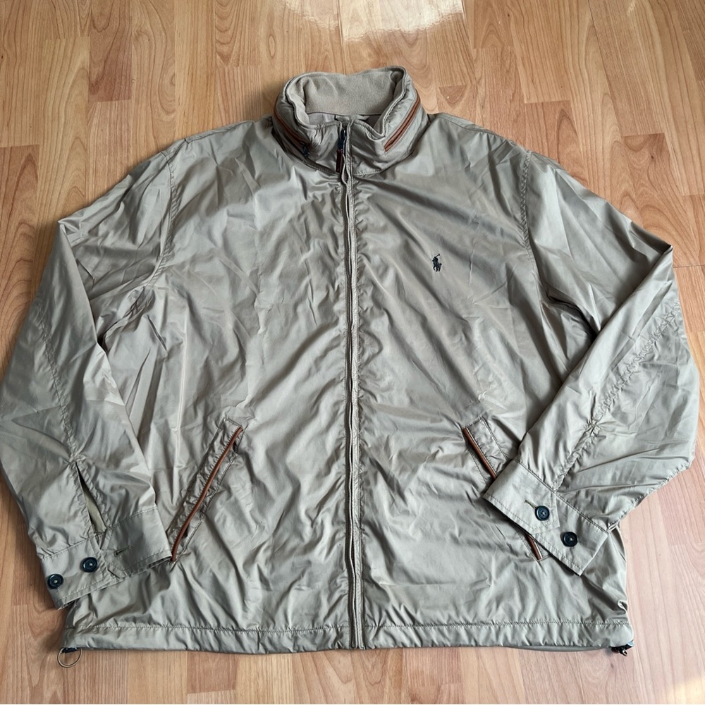 Vintage Polo Ralph Lauren Lined Wind Jacket with Hidden Hood Khaki Mens XL